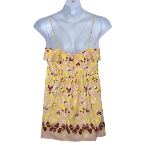 Tibi Silk Floral Abstract Mini Ruffle Tunic Dress Size 8 Yellow Pink Floral - Picture 13 of 14